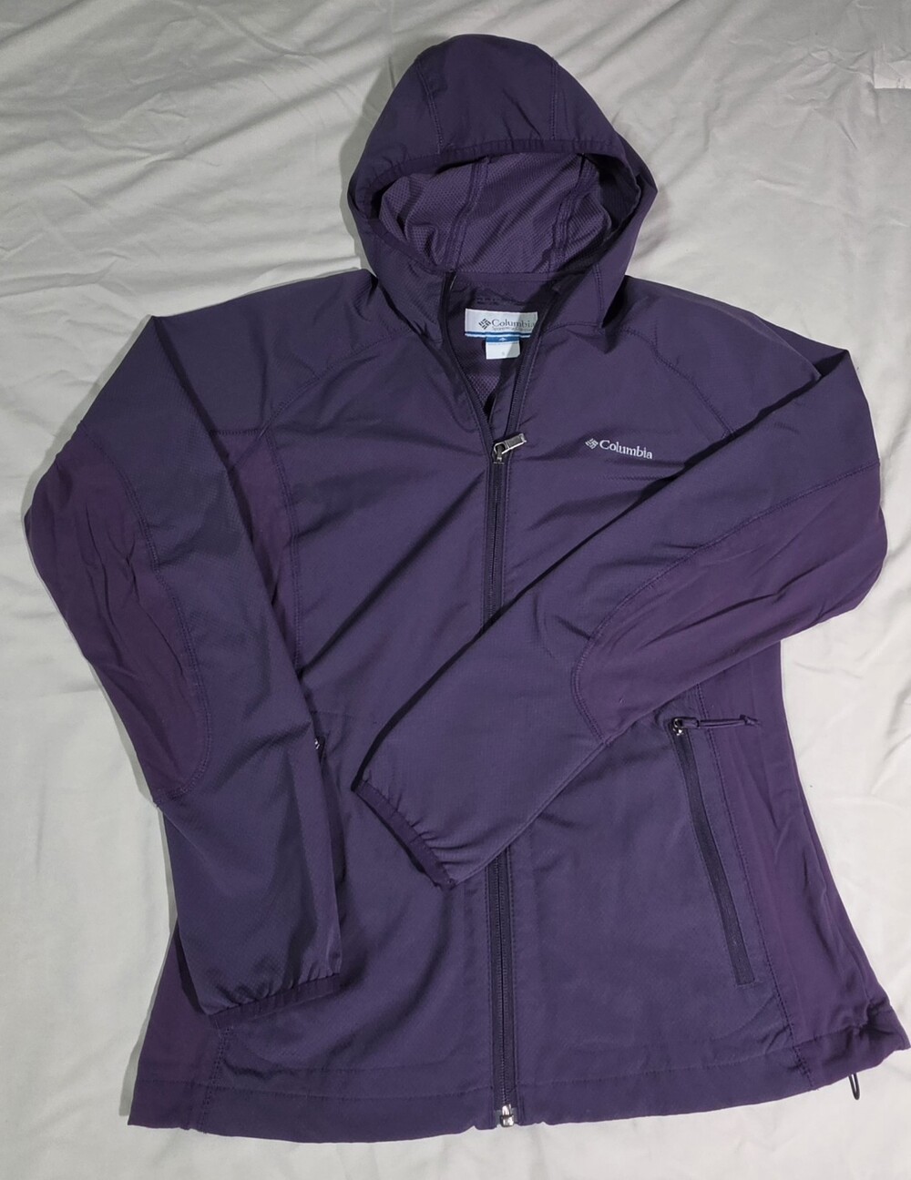 Columbia Women's Small Purple Rain Jacket Lightweight Hooded, Full Zip Pockets